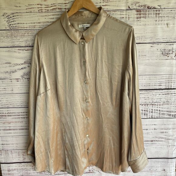 Madewell Darted Button-Up Shirt in Satin Matchstick Size 20W Holiday Career - Picture 1 of 13